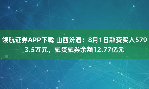 领航证券APP下载 山西汾酒：8月1日融资买入5793.5万元，融资融券余额12.77亿元