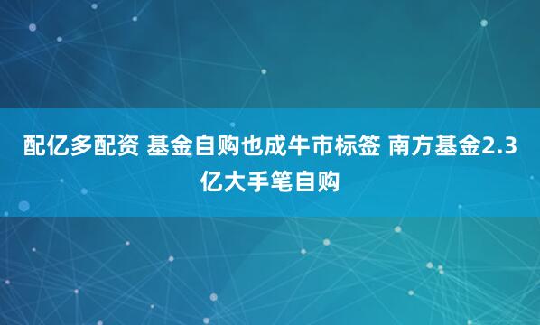 配亿多配资 基金自购也成牛市标签 南方基金2.3亿大手笔自购